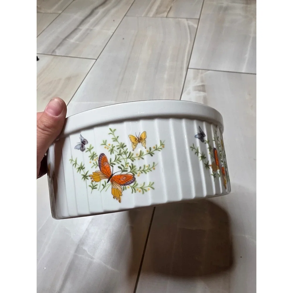 Vintage Ecstasy by Shafford Porcelain Souffle Dish Butterfly Oven-to-Table 8 H3